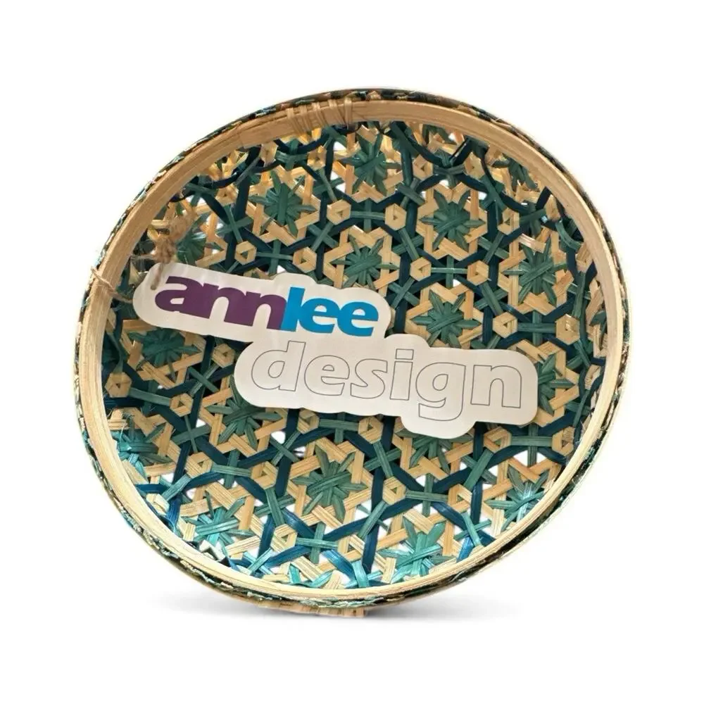 2 Ann Lee Designs bamboo decorative serving trays 7.5” Teal Star 2 for 1